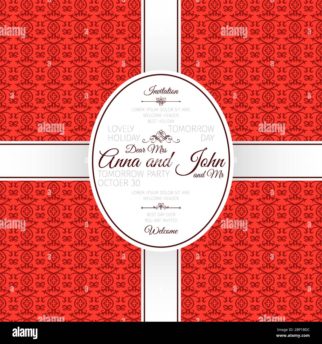 Invitation template card with red arabic pattern, vector illustration ...