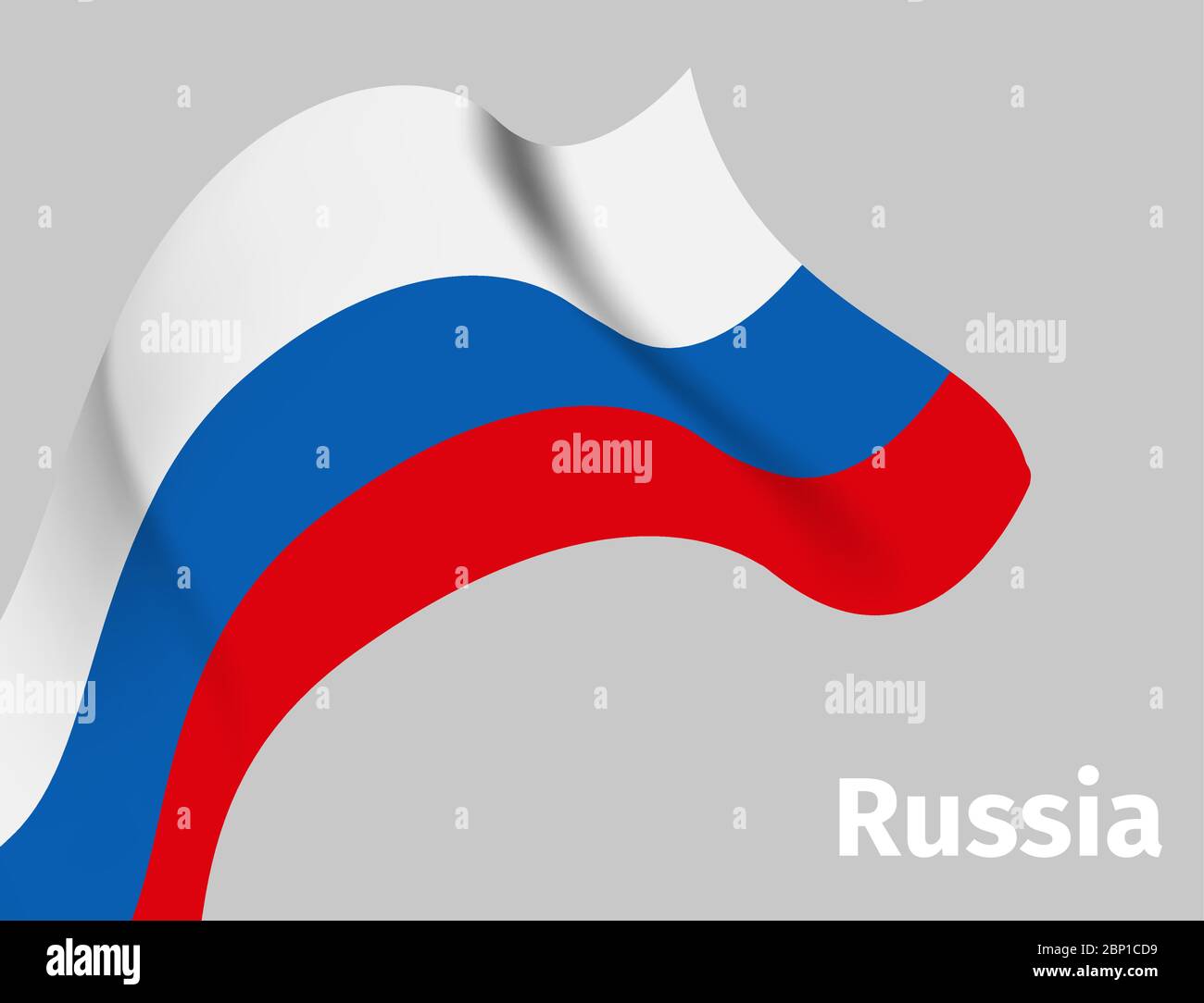Background with Russian wavy flag on grey, vector illustration Stock Vector
