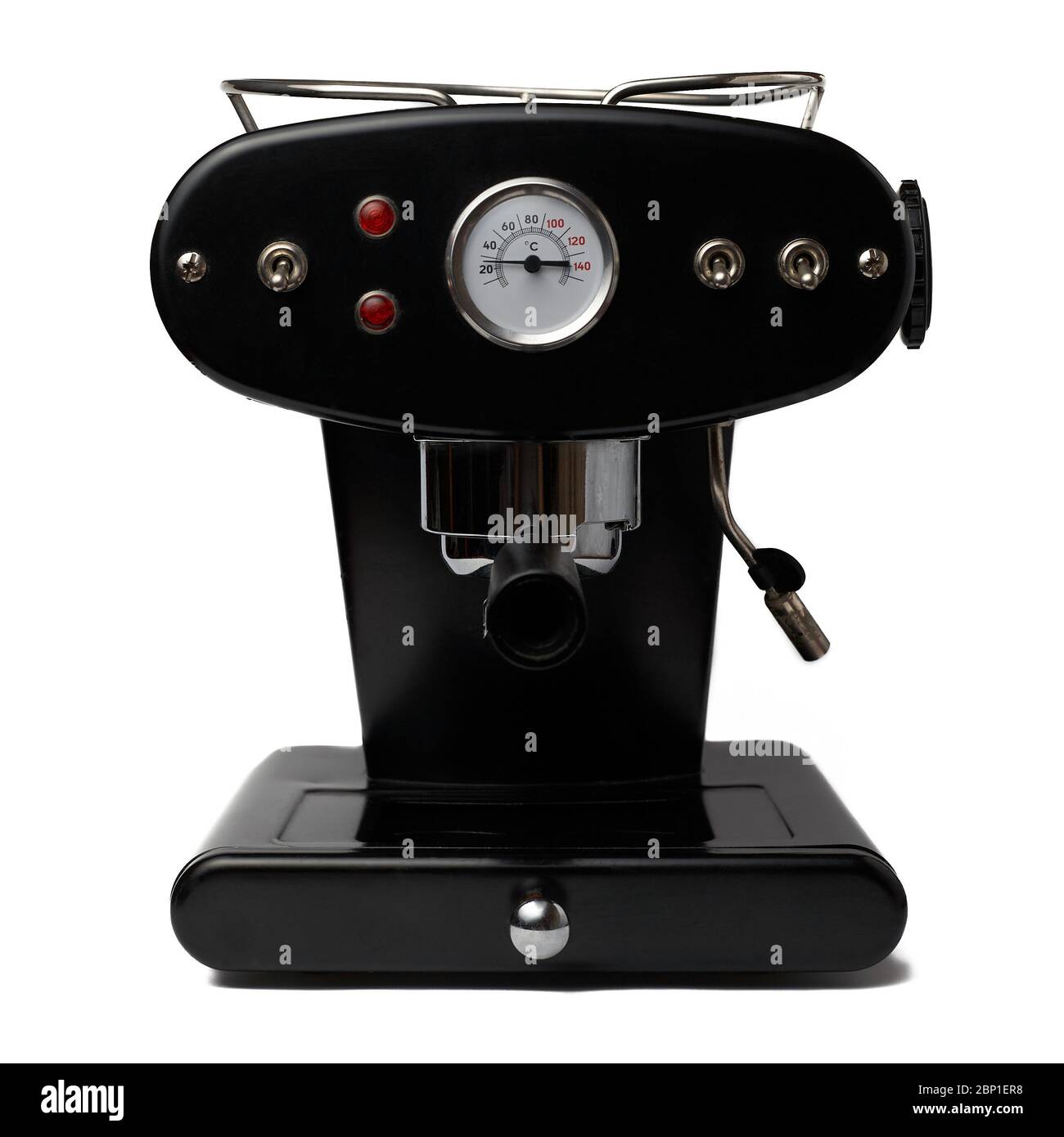 Gavmild sidde Katastrofe Automatic espresso coffee machine isolated on white. Front view black color  retro design, coffee maker. Home and household appliances Stock Photo -  Alamy