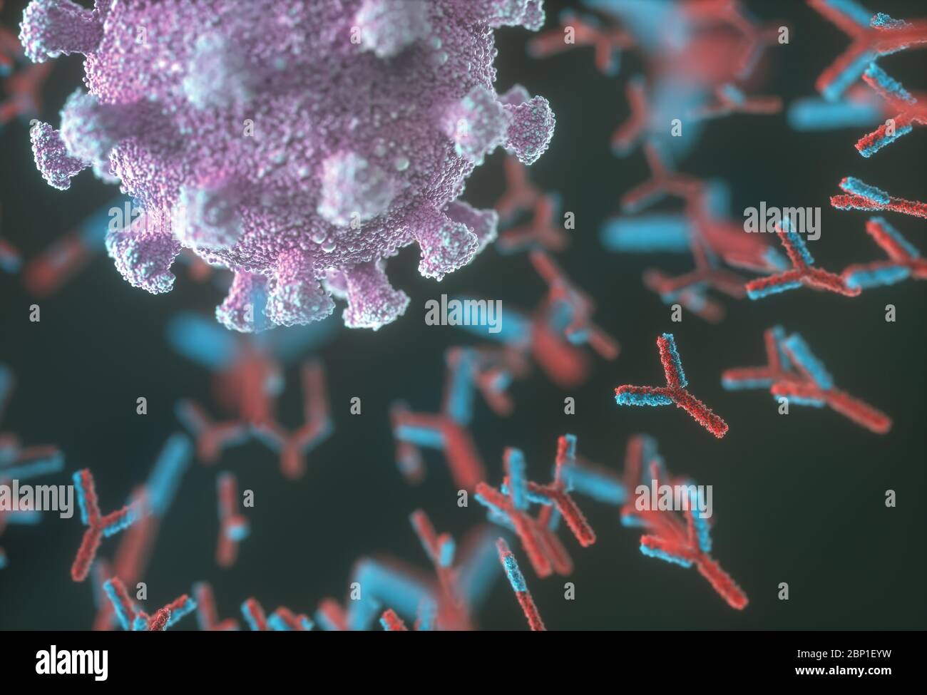 Immunological system, antibodies attacking the virus covid19. 3D