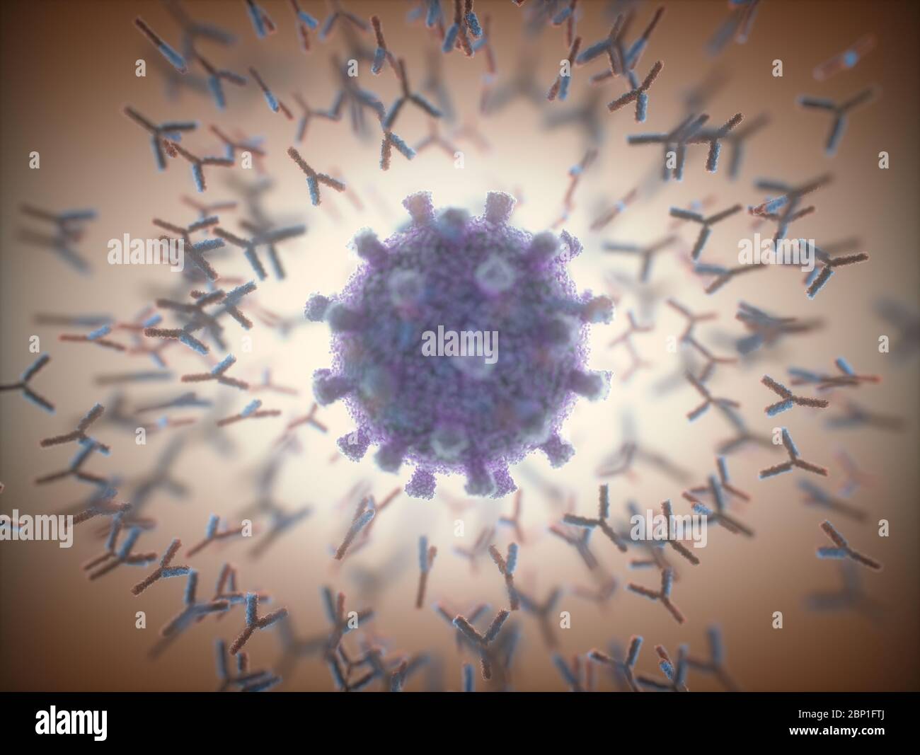 Immunological system, antibodies attacking the virus covid19. 3D