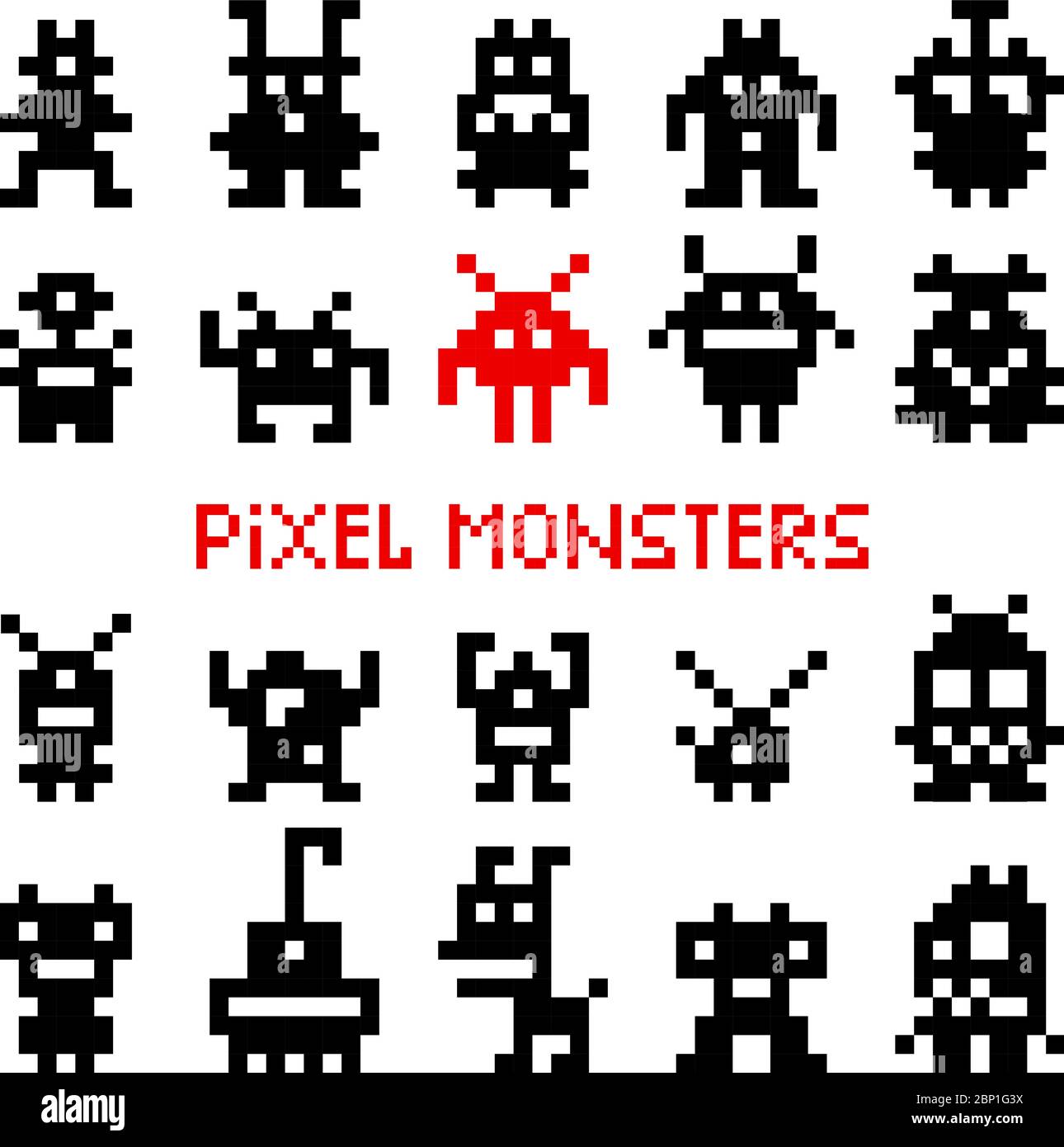 Pixel space monsters. Vintage arcade video game invaders vector illustration Stock Vector