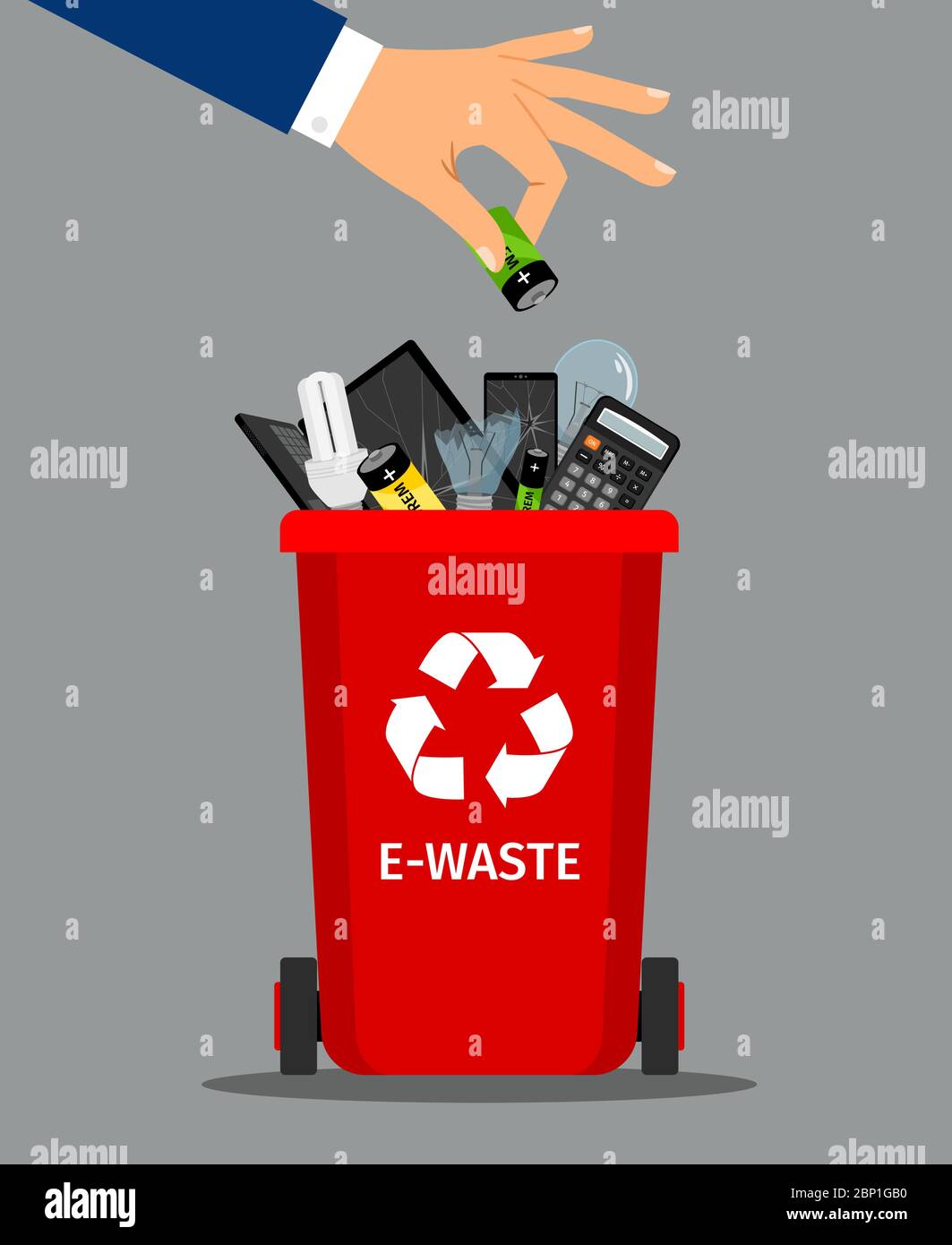 Businessman hand put battery in office trash recycle bin for garbage,  vector illustration Stock Vector Image & Art - Alamy