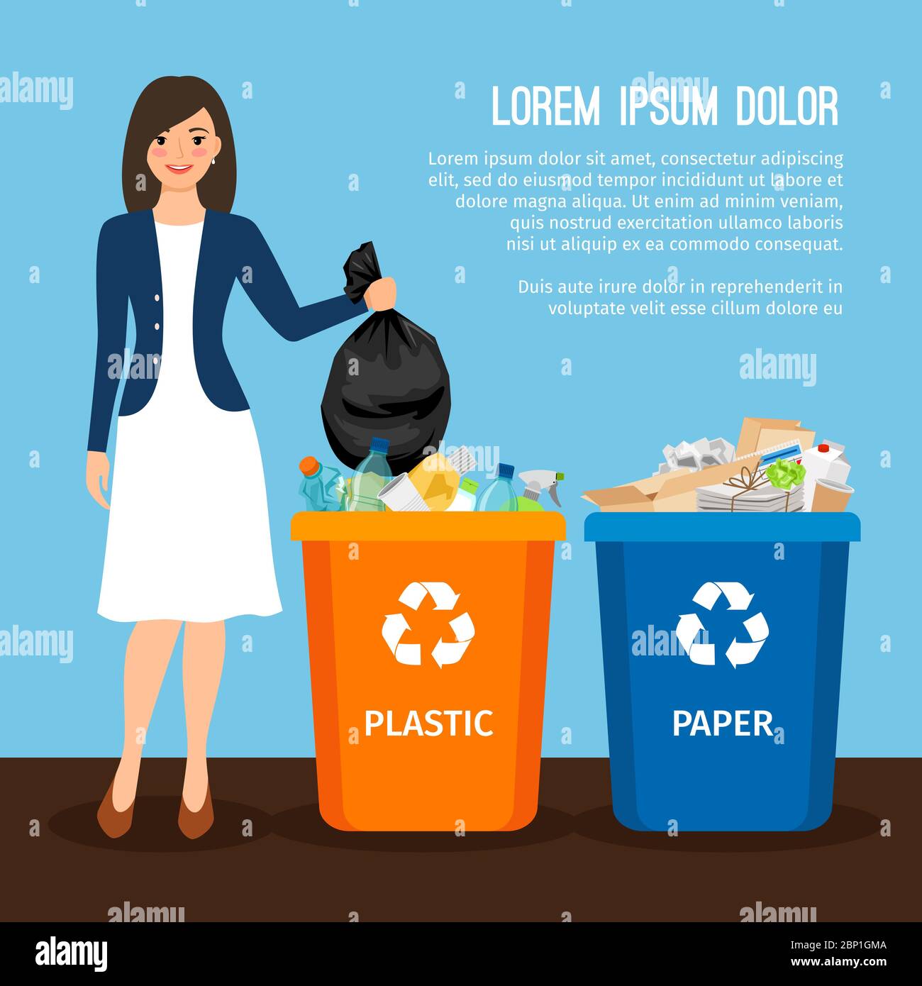 Woman with trash vector illustration. Keep clean and garbage sorting
