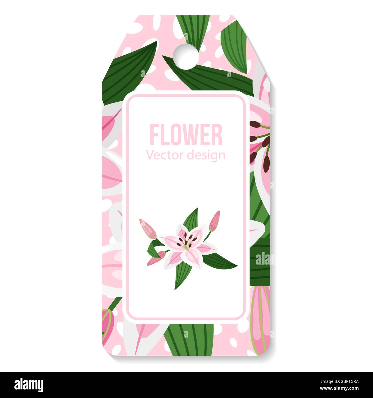Tag with lilies flower and green leaves pattern for shop, vector