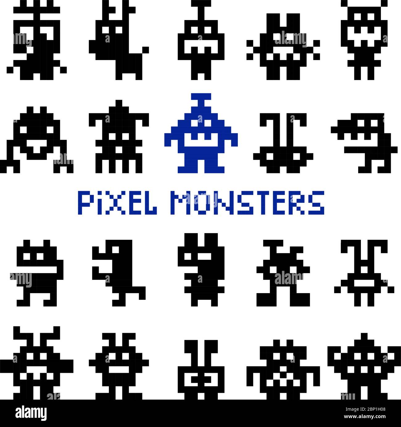 Retro pixel space monsters and video game alien invaders vector illustration Stock Vector