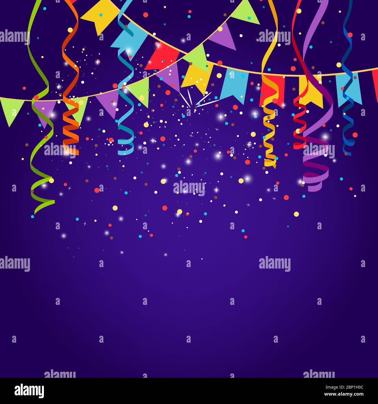 Celebration purple background with bounting flags, vector illustration Stock Vector