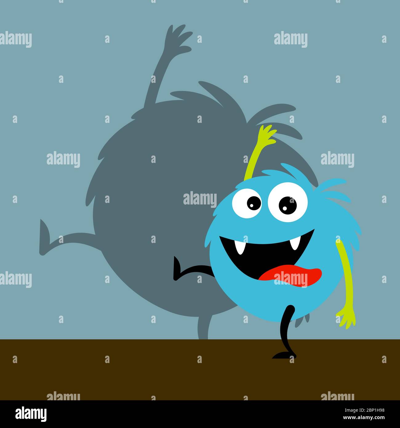 Blue happy walking monster with shadow vector illustration Stock Vector