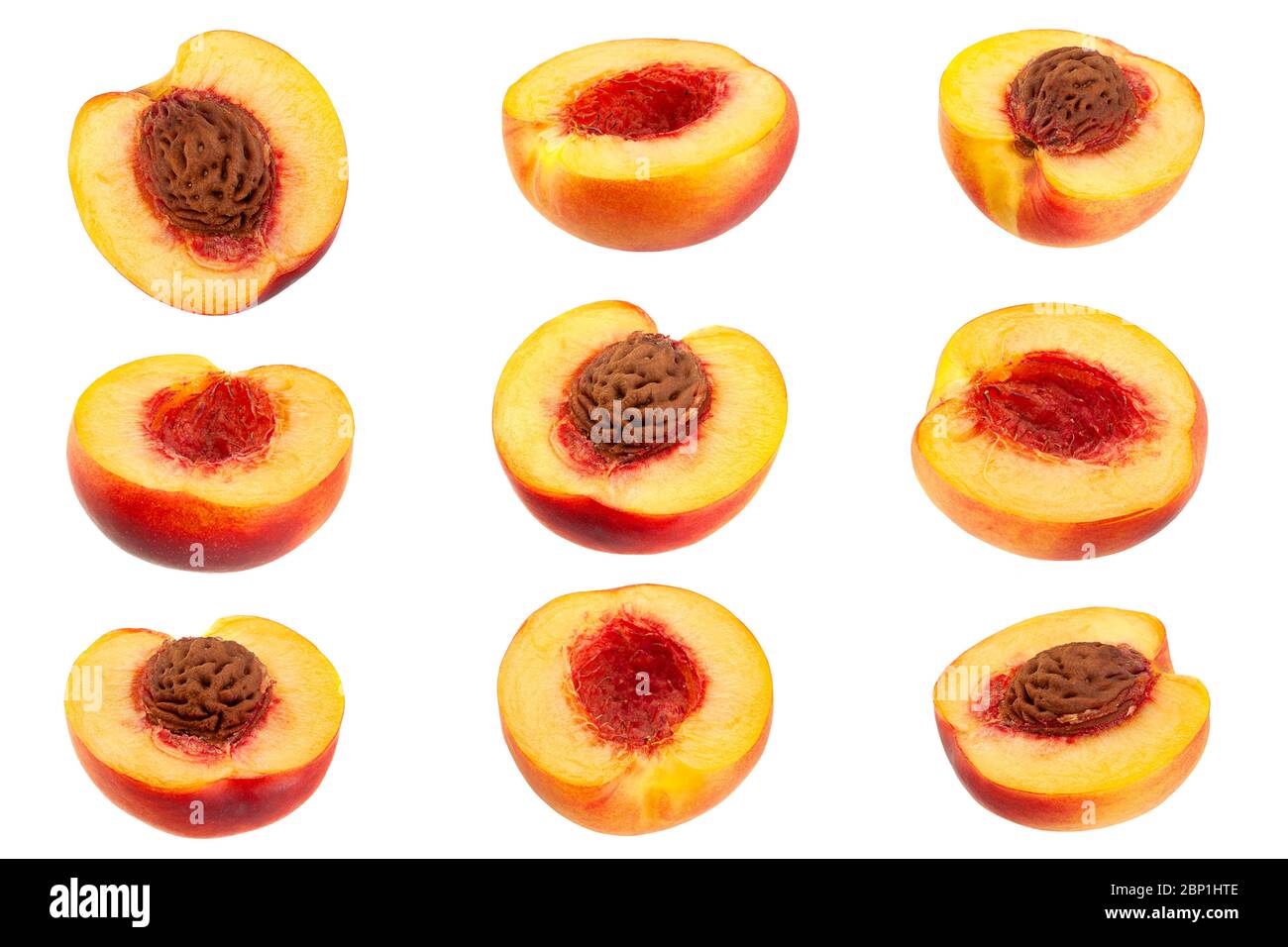 Ripe nectarine fruit set isolated on white Stock Photo