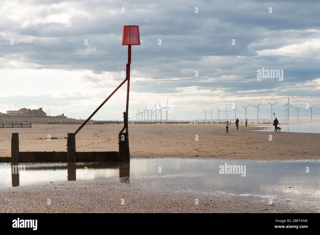 Groyne on the beach at Redcar, Cleveland Stock Photo