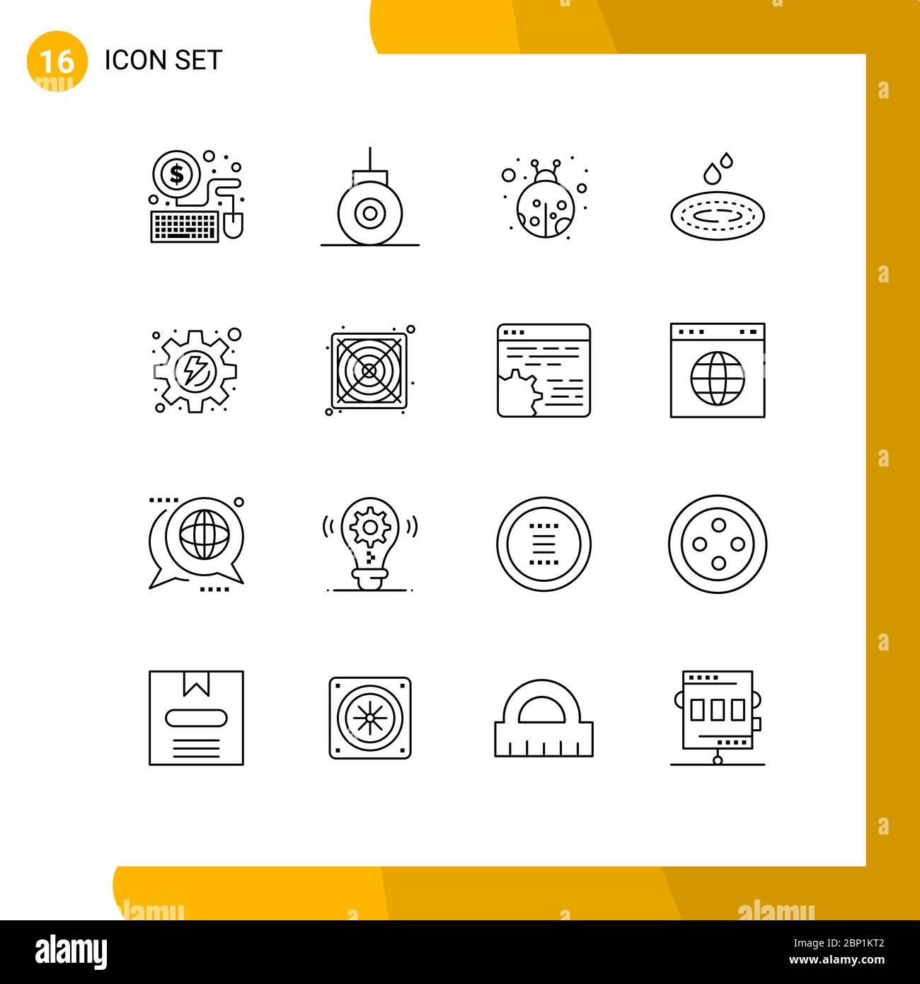 16 Creative Icons Modern Signs and Symbols of power, process, beetle, gear, spa Editable Vector Design Elements Stock Vector
