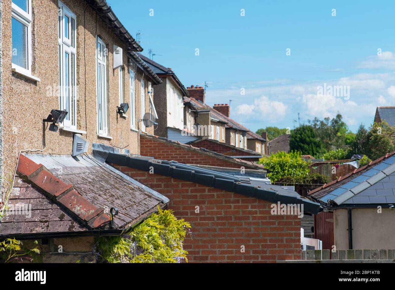 Rear view of semi detached houses in UK Stock Photo