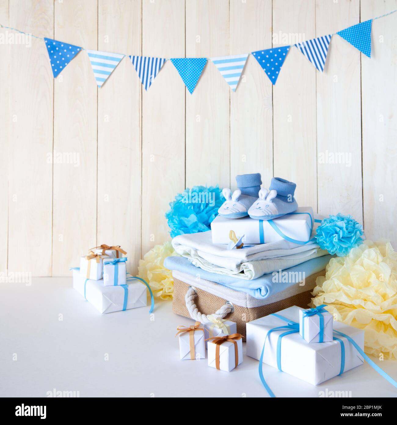 Its a boy, blue theme Baby Shower or Nursery background with decorated  borders on white background Stock Photo - Alamy, image size:1300x1390