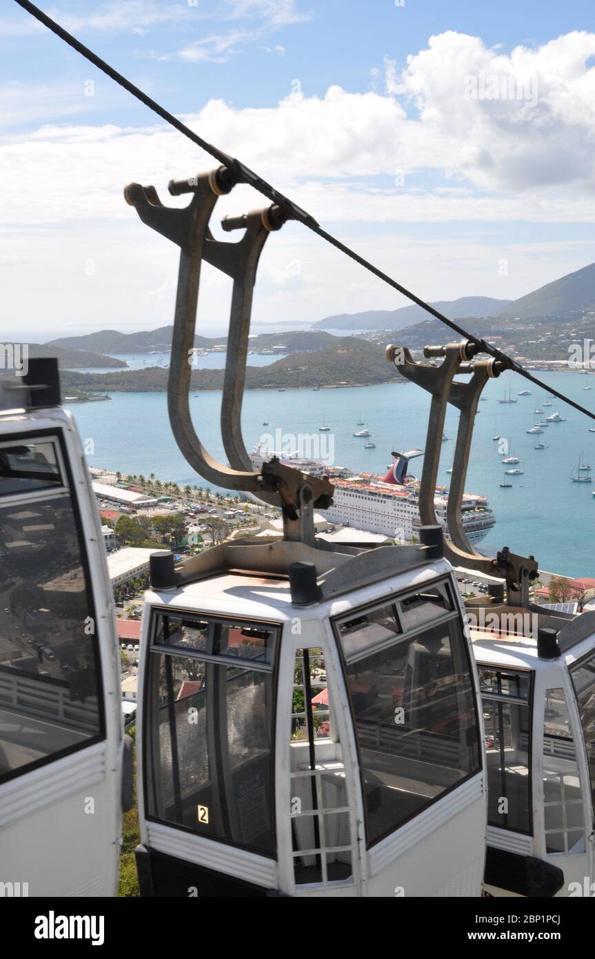 CABLE CARS WAIT AT TOP STATION ST THOMAS USVI Stock Photo Alamy