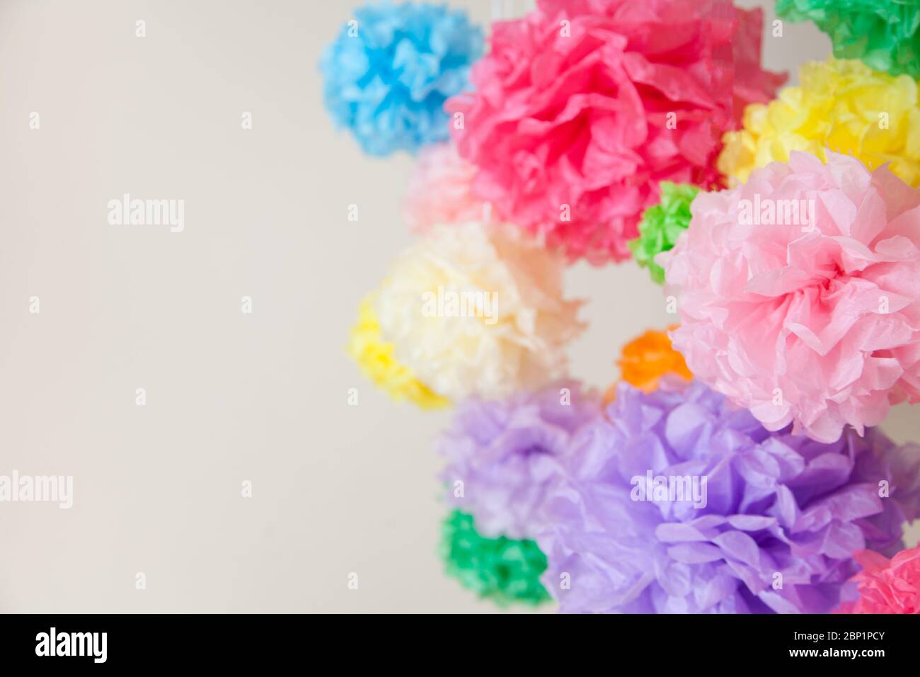 Tissue color pompoms for a party Stock Photo