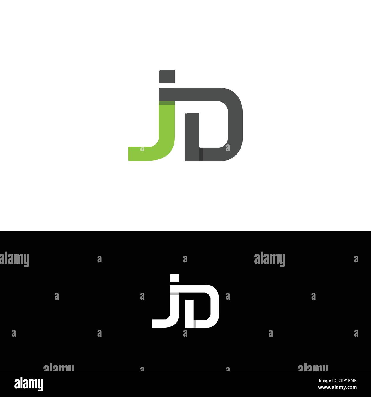 Letter JD typography logo design with shadow isolated on a black and white background Stock Vector