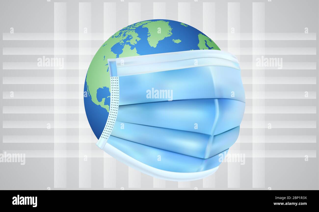 earth wearing protective face mask on abstract background Stock Vector