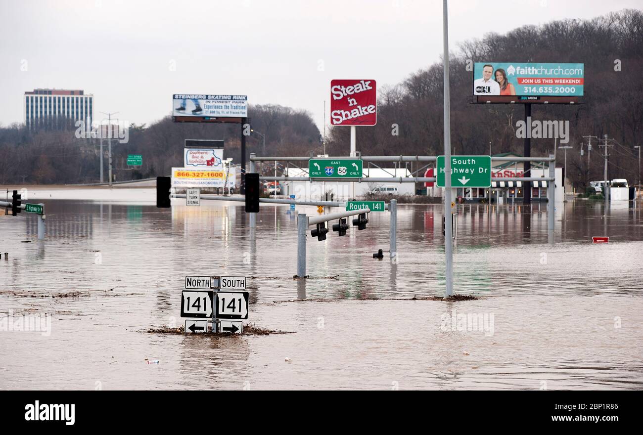 2016 flooding in Valley Park, Missouri USA along the Meramec River