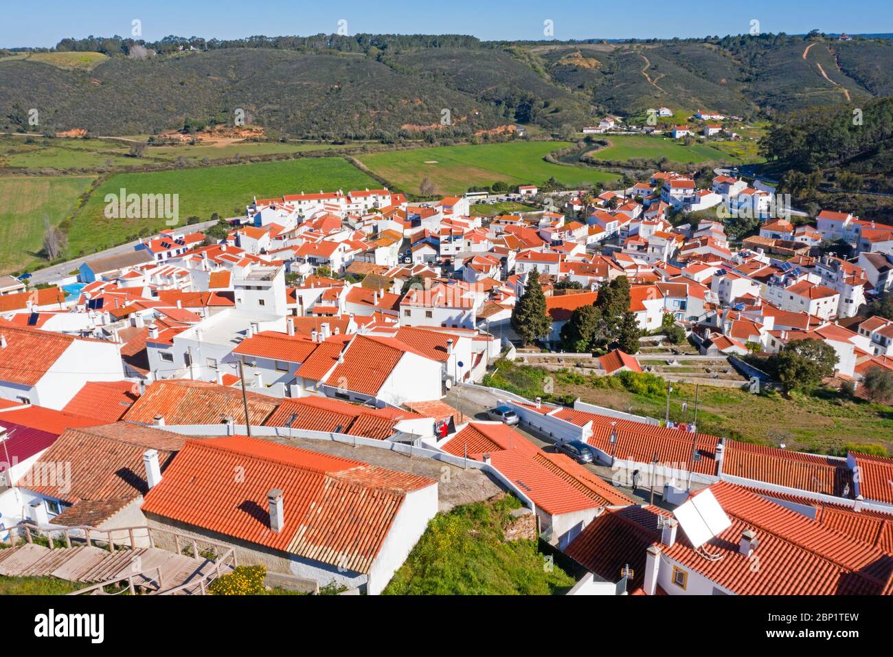 Aerial from the traditional village Odeceixe in Portugal Stock Photo ...