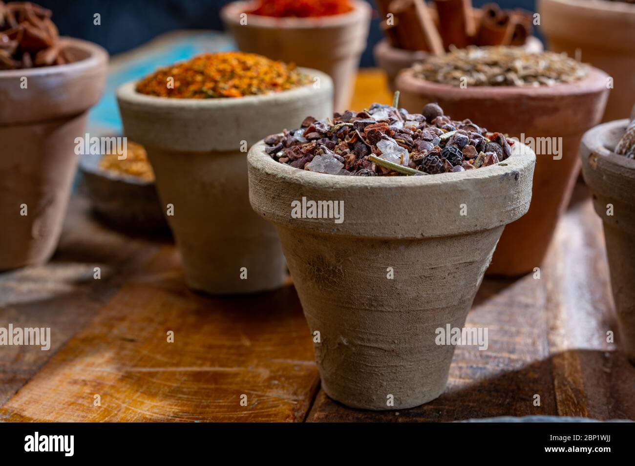 Indian spices collection, dried colorful condiment, nuts, pods and ...