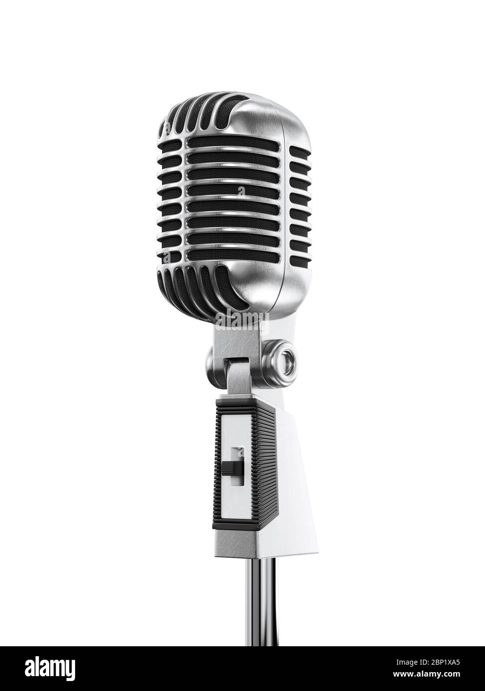 Retro microphone isolated on white. 3d rendering illustration Stock Photo