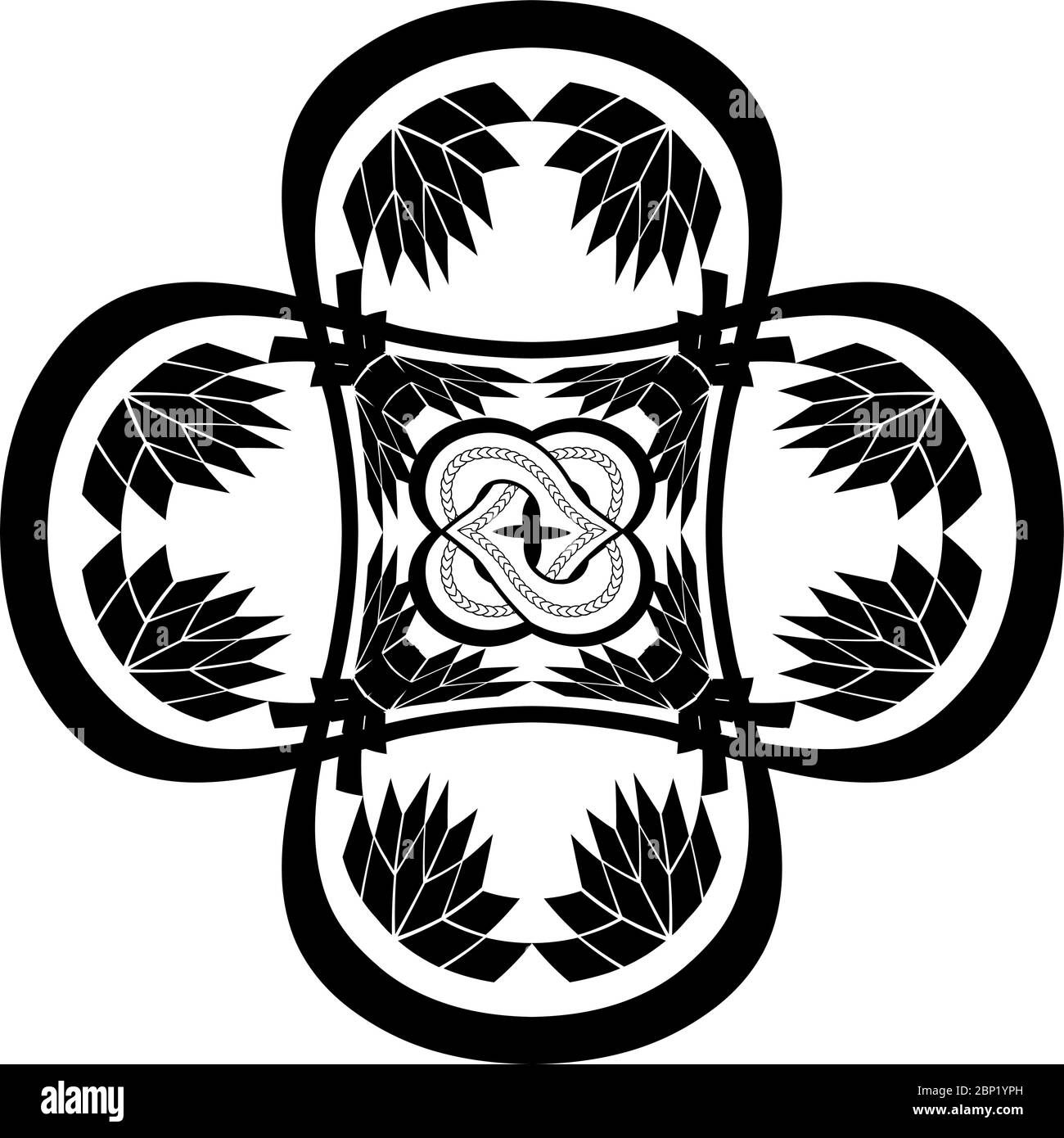 abstract black gothic illustration with knotted flower in the ornamented cross Stock Vector