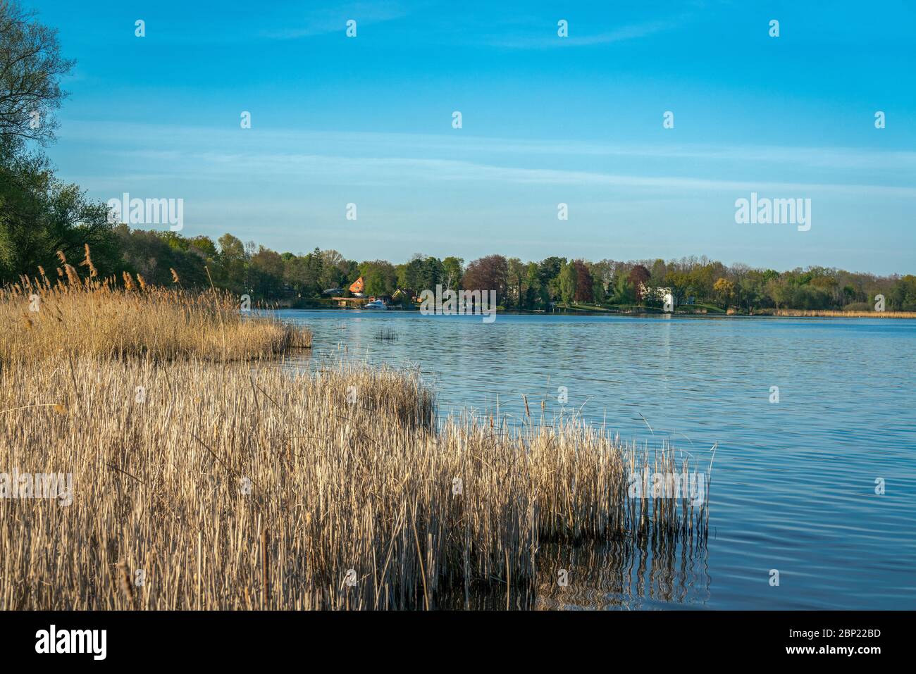 Petzow at the Schielowsee Lake seen from the shipping landing stage at the palace Stock Photo
