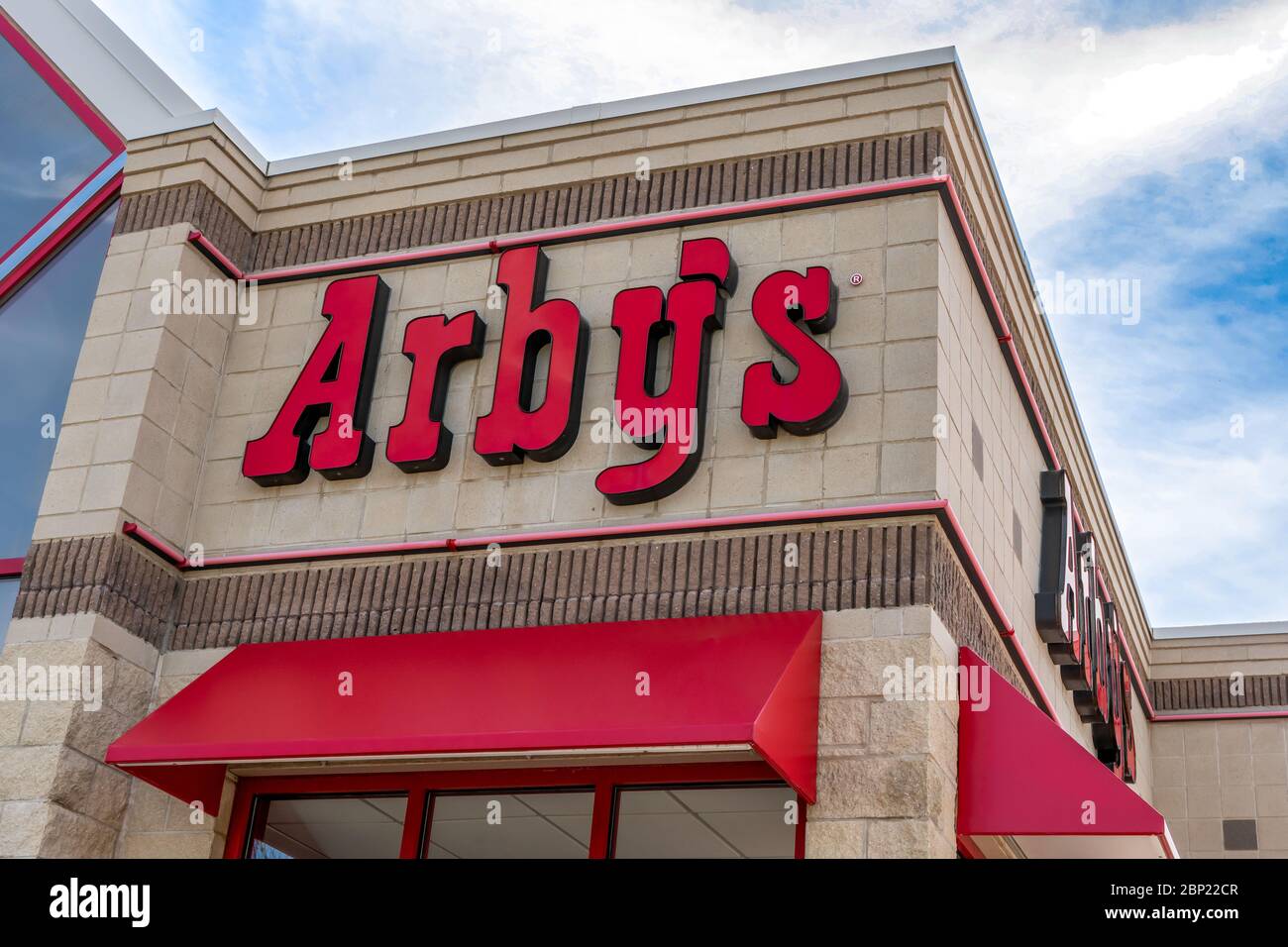 HASTINGS, MN/USA May 2, 2020 Arby's fast food restaurant exterior