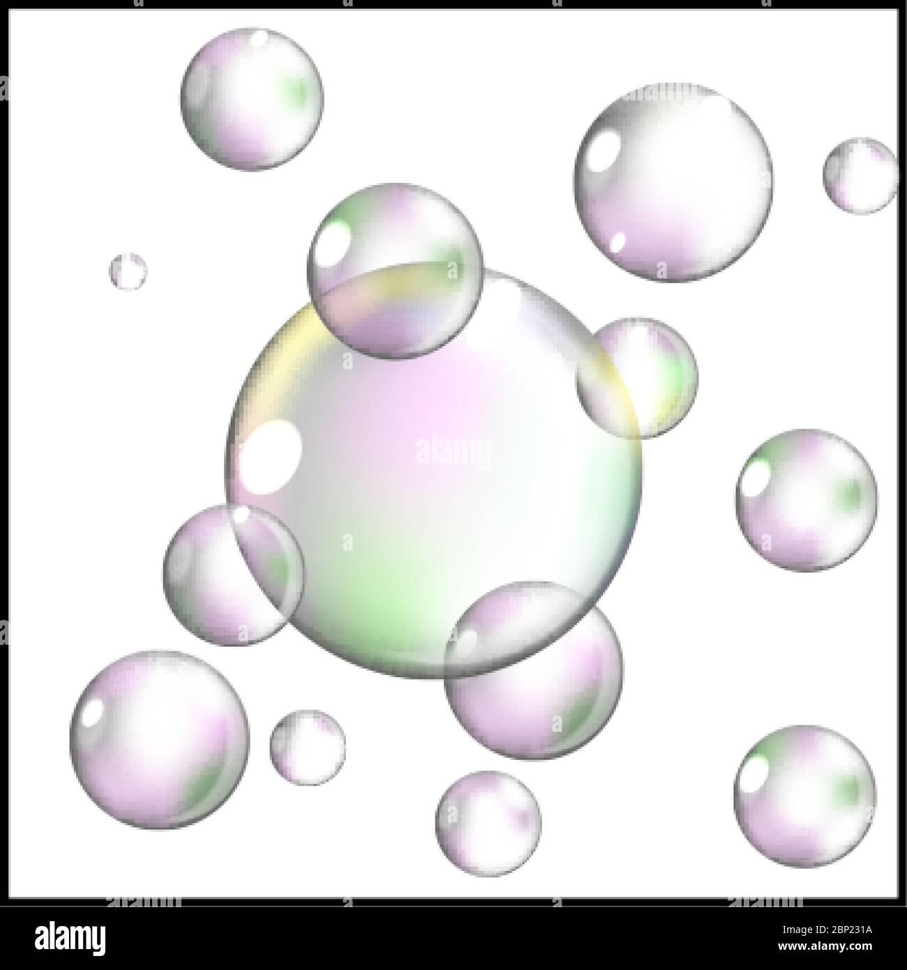 Colorful soap bubbles isolated on white background Stock Vector