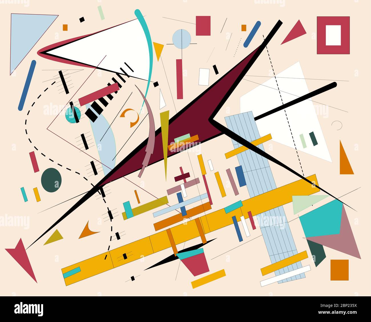 abstract composition , fancy lines and geometric brown yellow shapes on ...