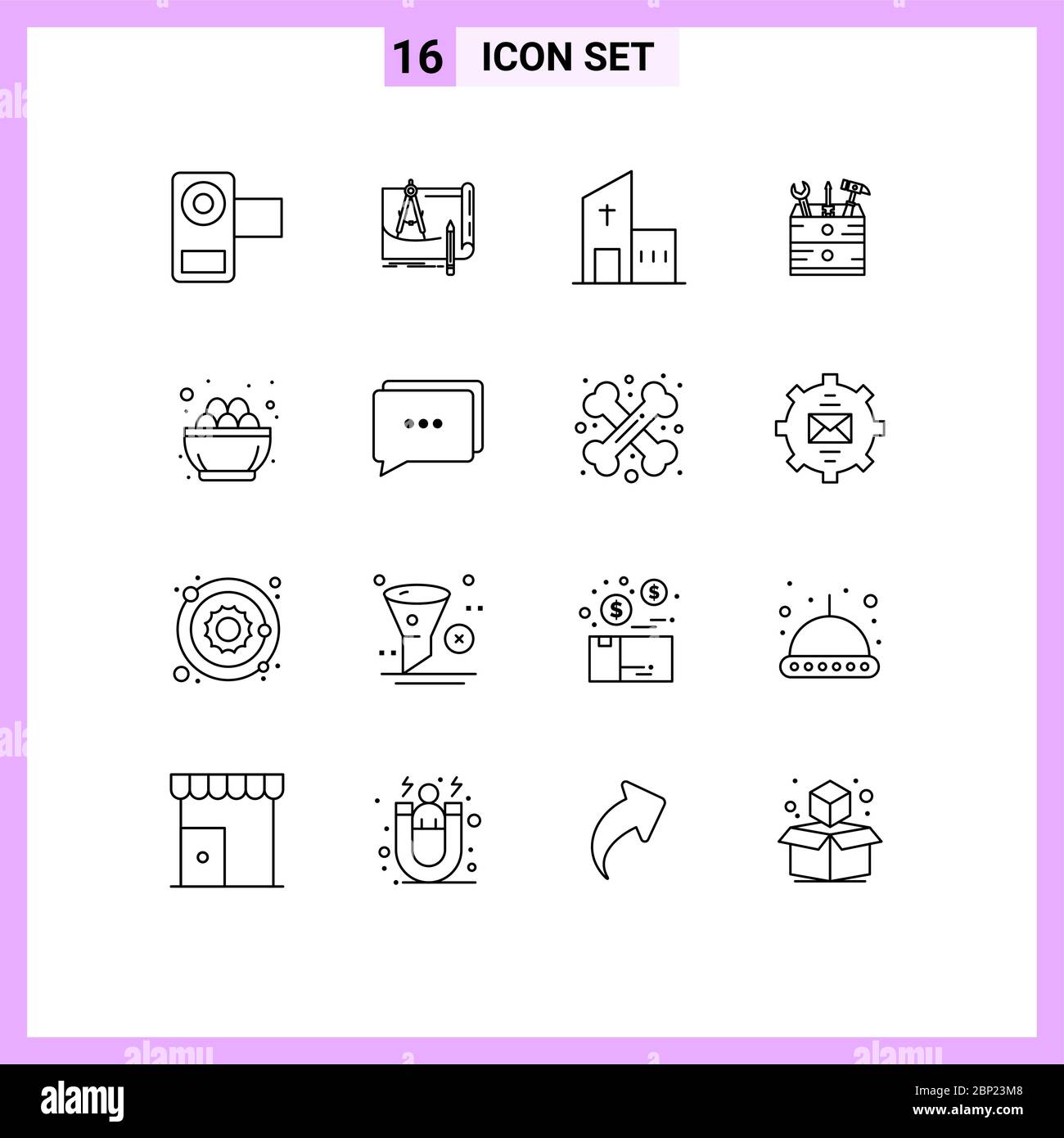 Pictogram Set of 16 Simple Outlines of box, monastery, construction, modern, christian Editable Vector Design Elements Stock Vector