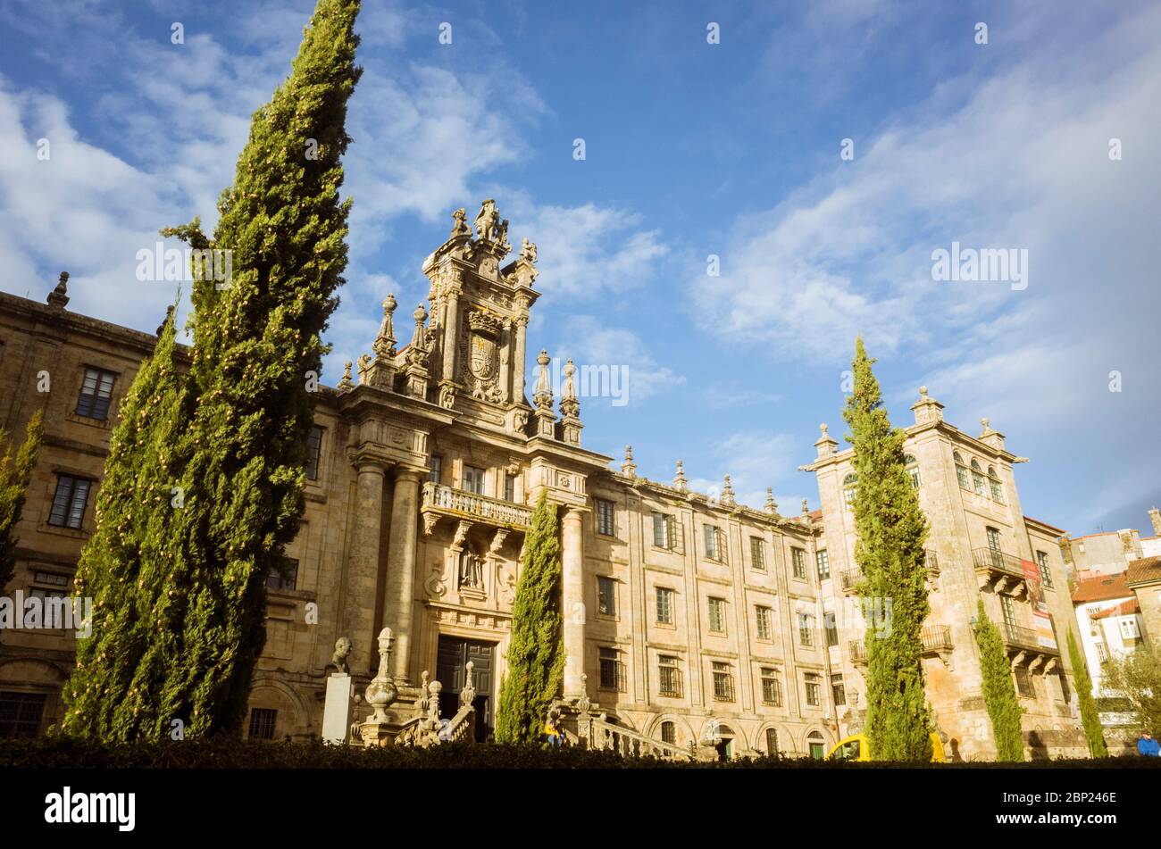 Santiago de Compostela, A Coruña province, Galicia, Spain - February 12th, 2020 : Monastery of San Martiño Pinario in Praza da Inmaculada or Acibecher Stock Photo