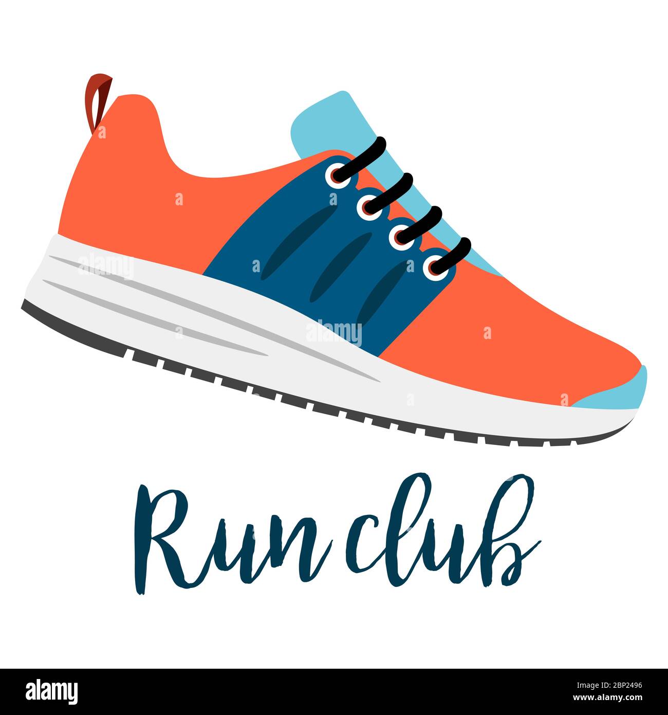Shoes with text run club isolated on the white background, vector illustration Stock Vector
