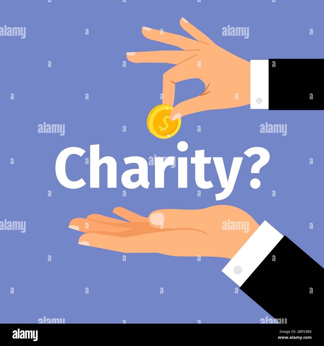 Motivation poster with gestures, money and text charity, vector illustration Stock Vector