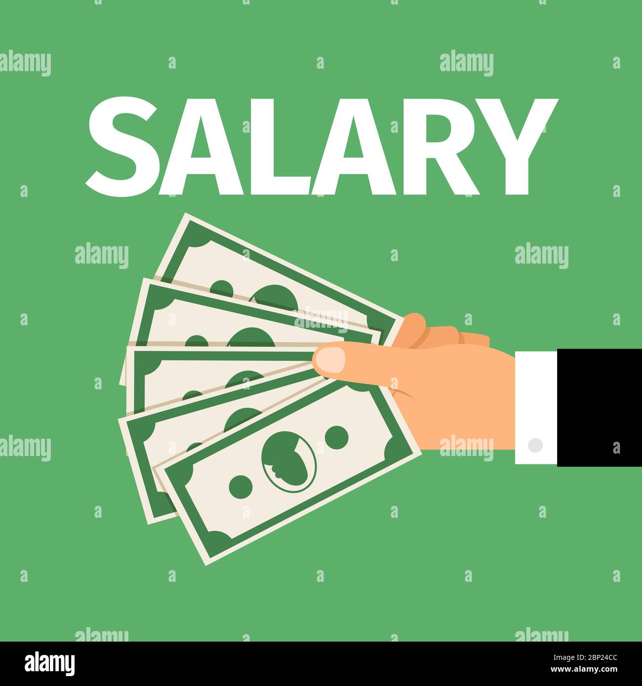 Motivation poster with gestures, money and text salary, vector