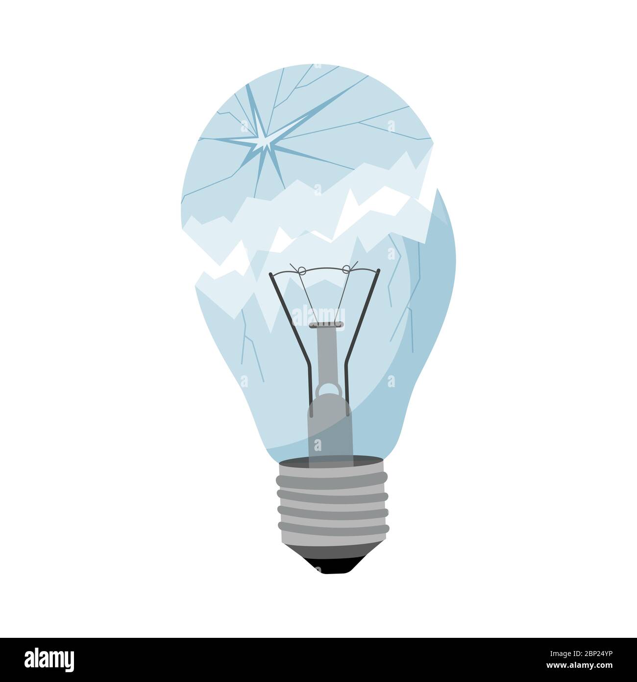 Garbage element broken light bulb isolated on the white background, vector illustration Stock Vector
