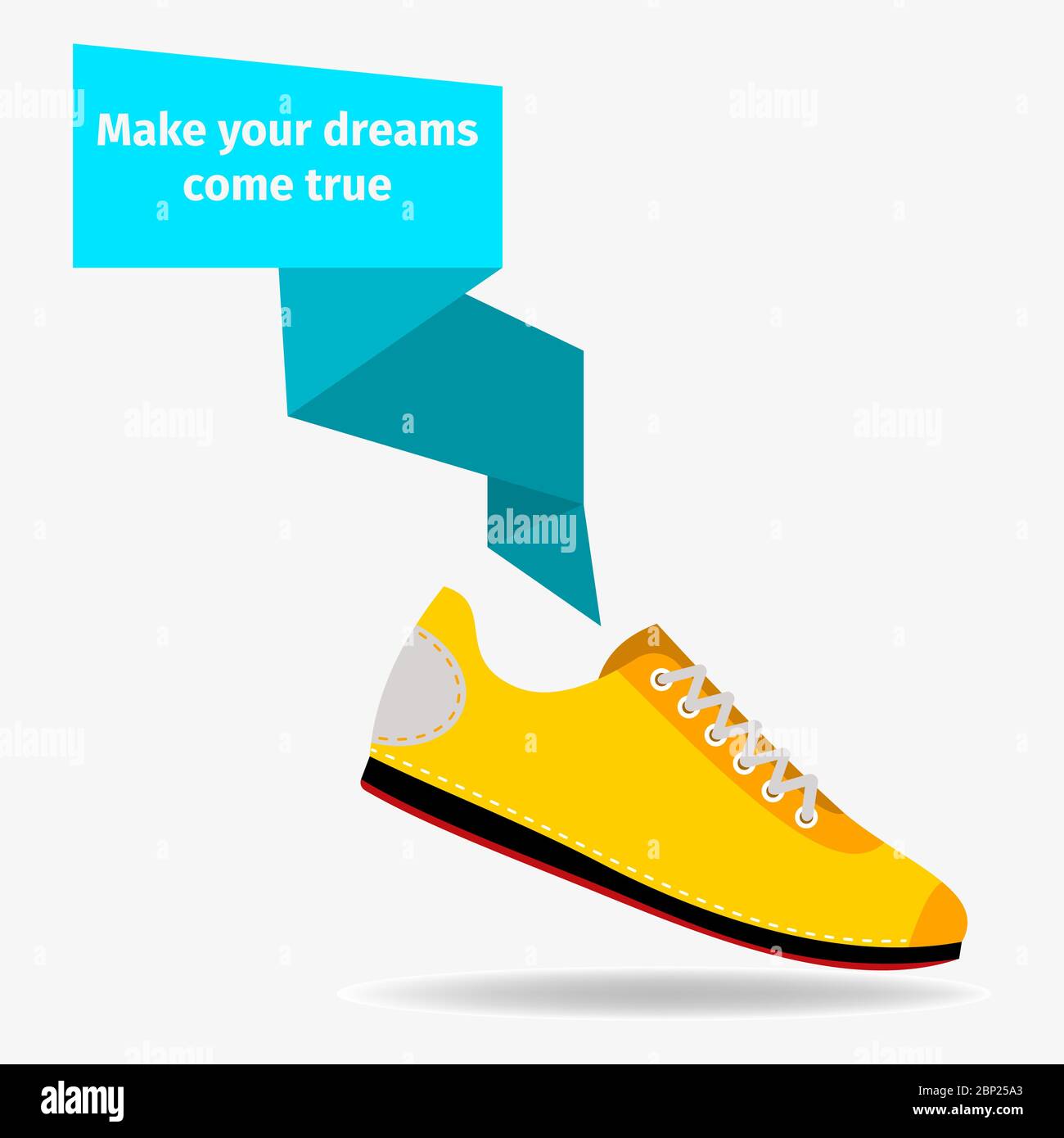 Sport shoes concept with text make your dreams come true, vector