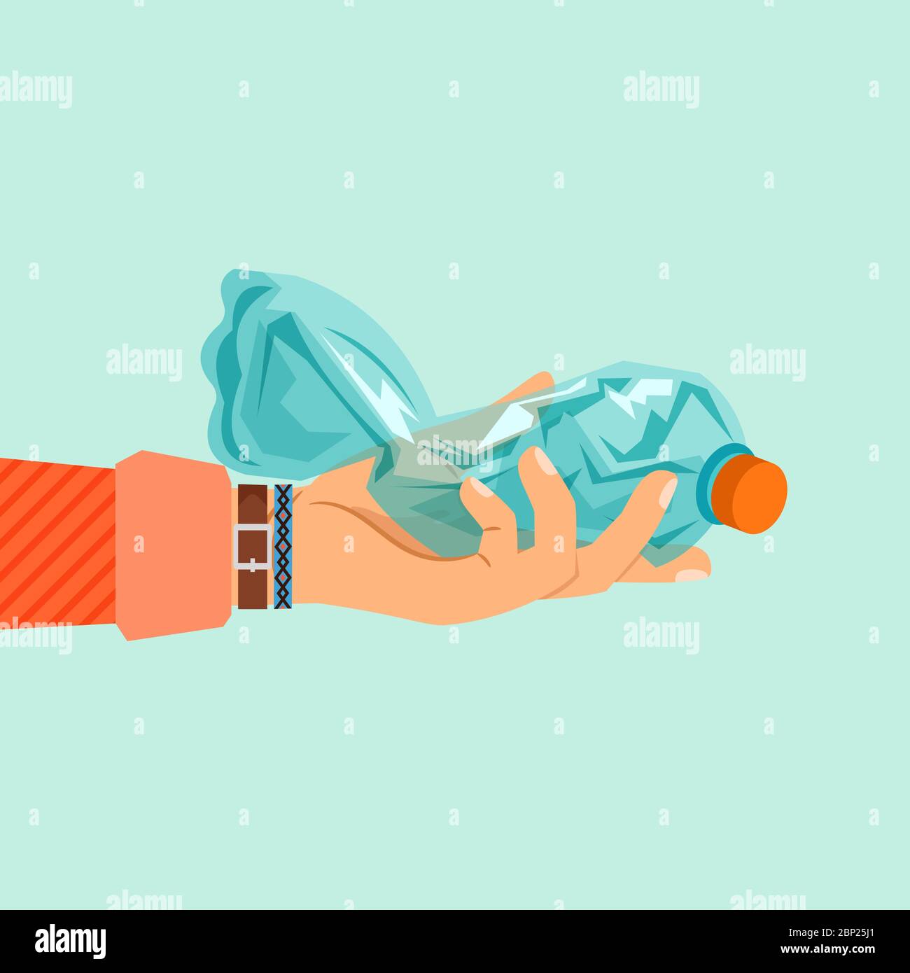 Womans hand holding broken plastic bottle vector illustration Stock Vector