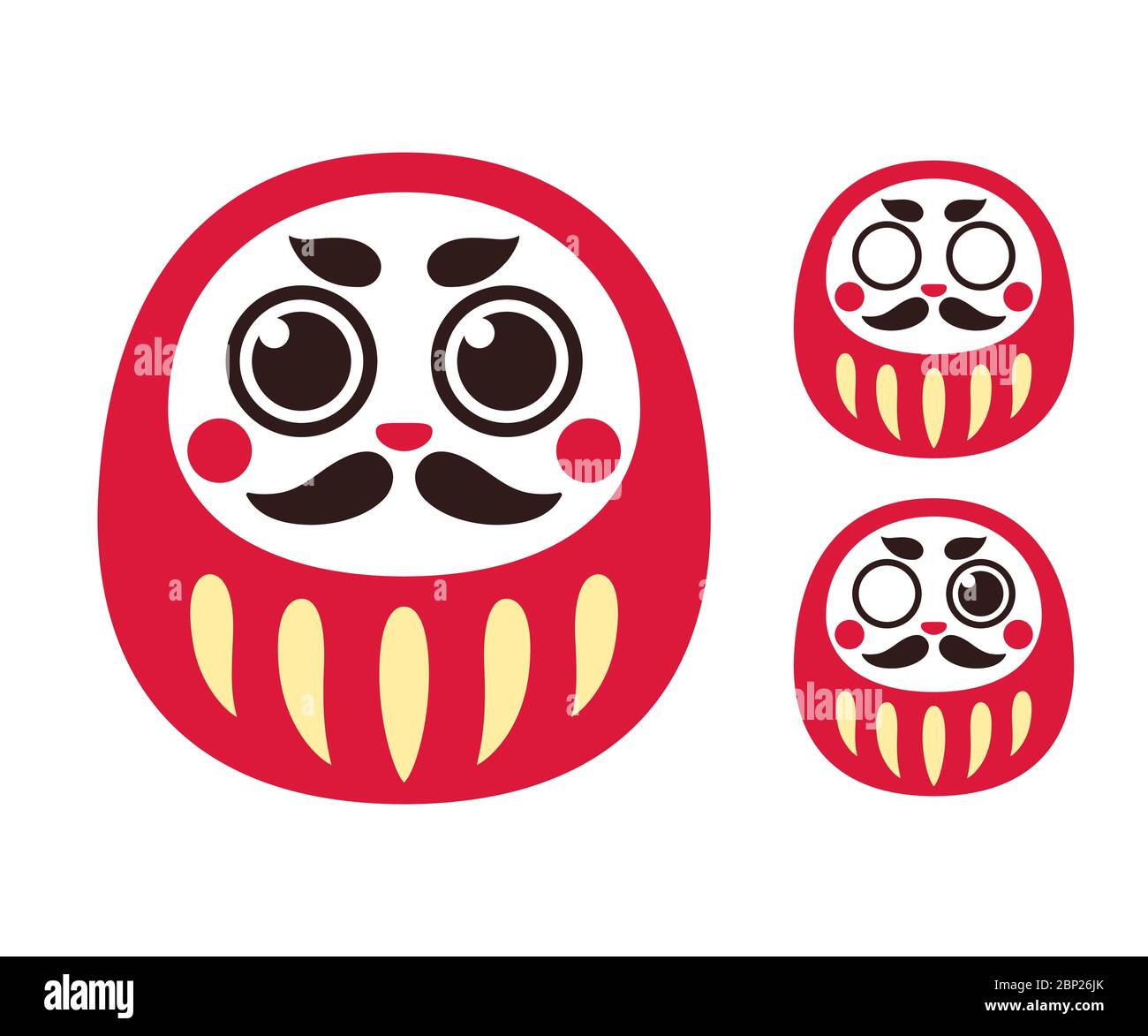Japanese Daruma doll, set of three: with both eyes, one-eyed and blind.  Traditional Zen buddhist good luck holiday gift. Simple vector illustration  Stock Vector Image & Art - Alamy