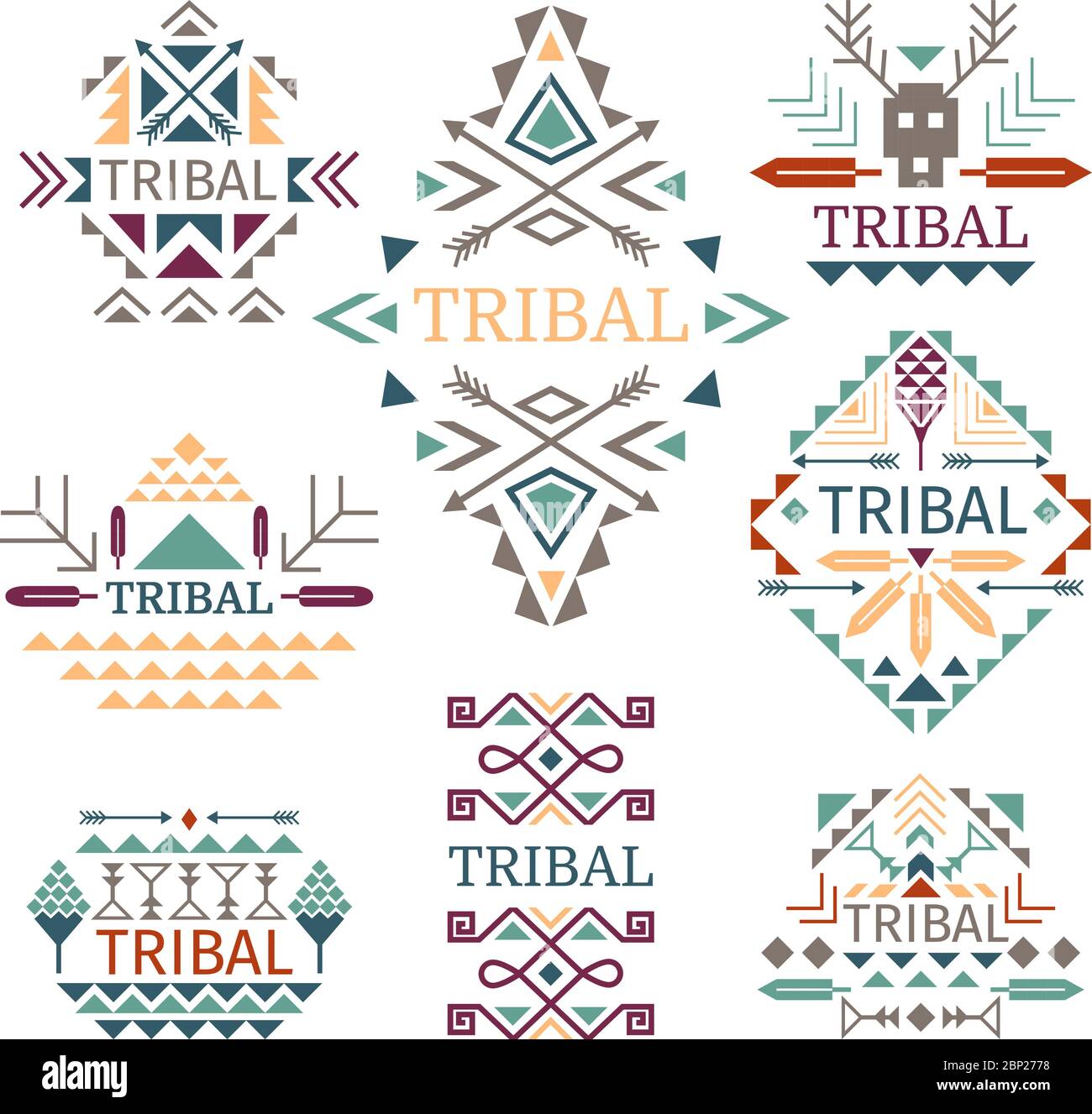 Tribal logo set. Vector colorful indian culture cotton dress designs