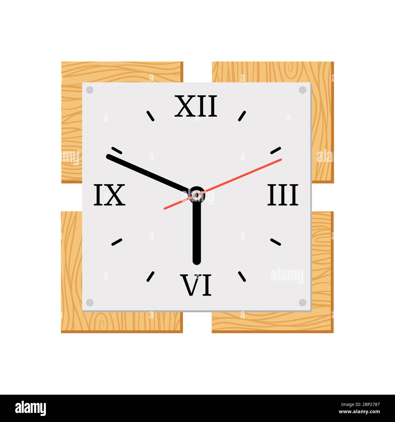 Square modern wooden wall clock isolated vector illustration Stock