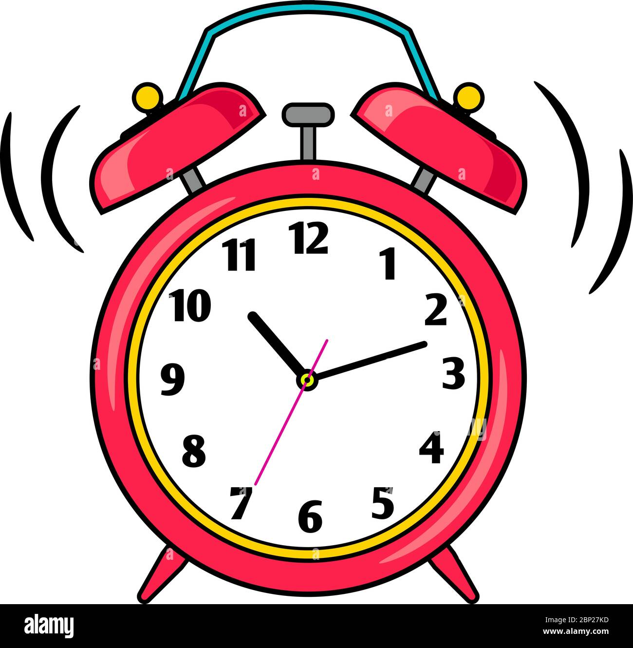 Alarm clock. Cartoon red ringing alert reminder vector illustration, comic waking up morning alarmclock symbol isolated on white background Stock Vector
