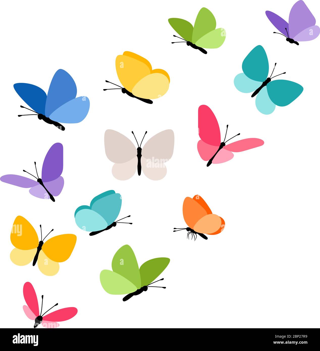 Butterflies in flight. Colorful tropical butterfly decorative elements