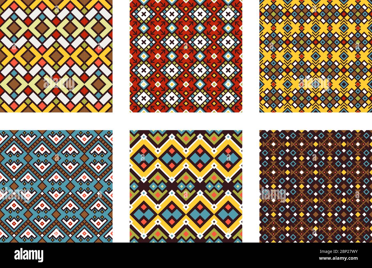 Tribal ornament pattern set. Colored mexican culture textures or color ...