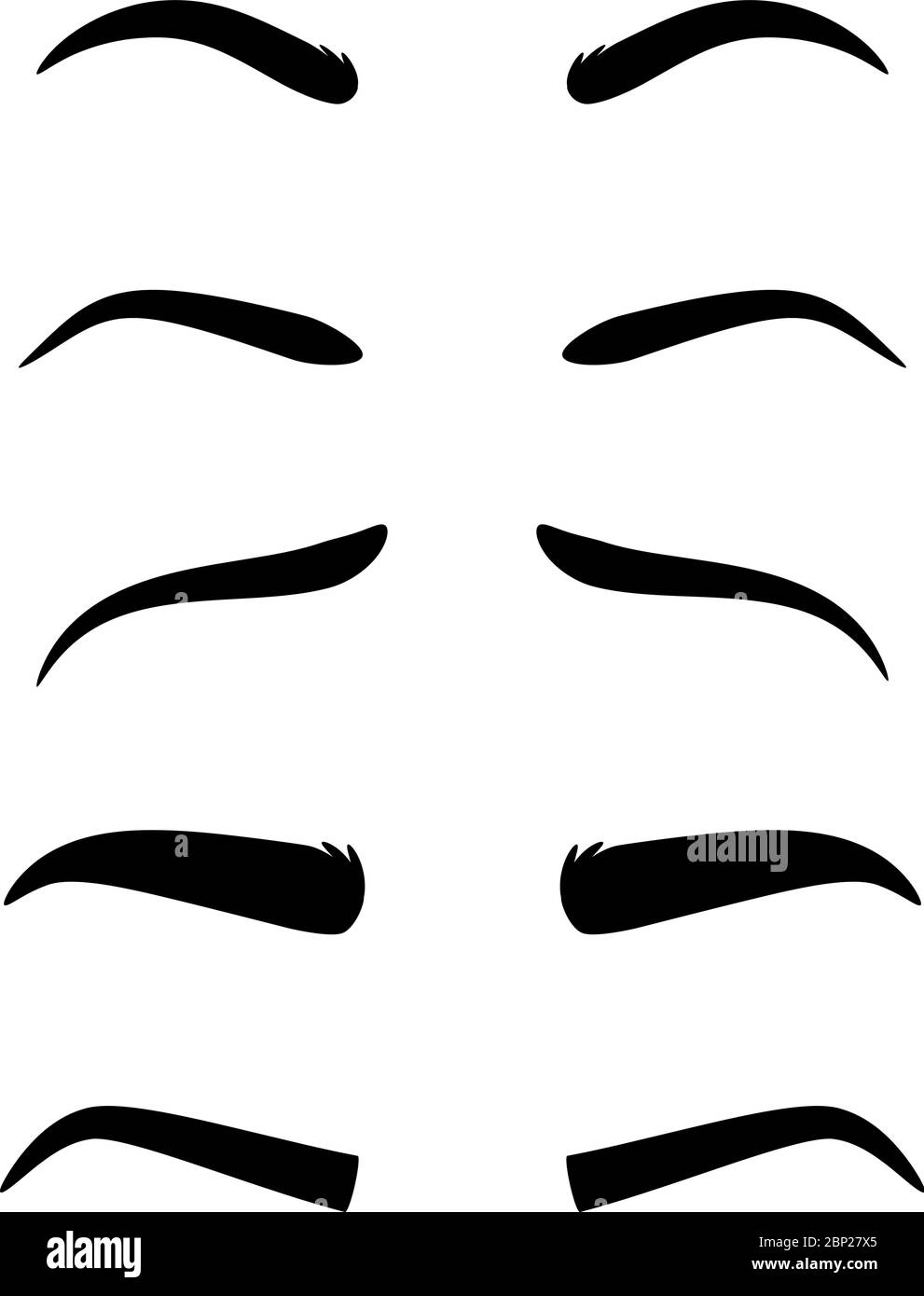 Eyebrows. Vector dark eyebrow model set of different shapes isolated on white background, thick ans arch, angle and thin eyebrows Stock Vector