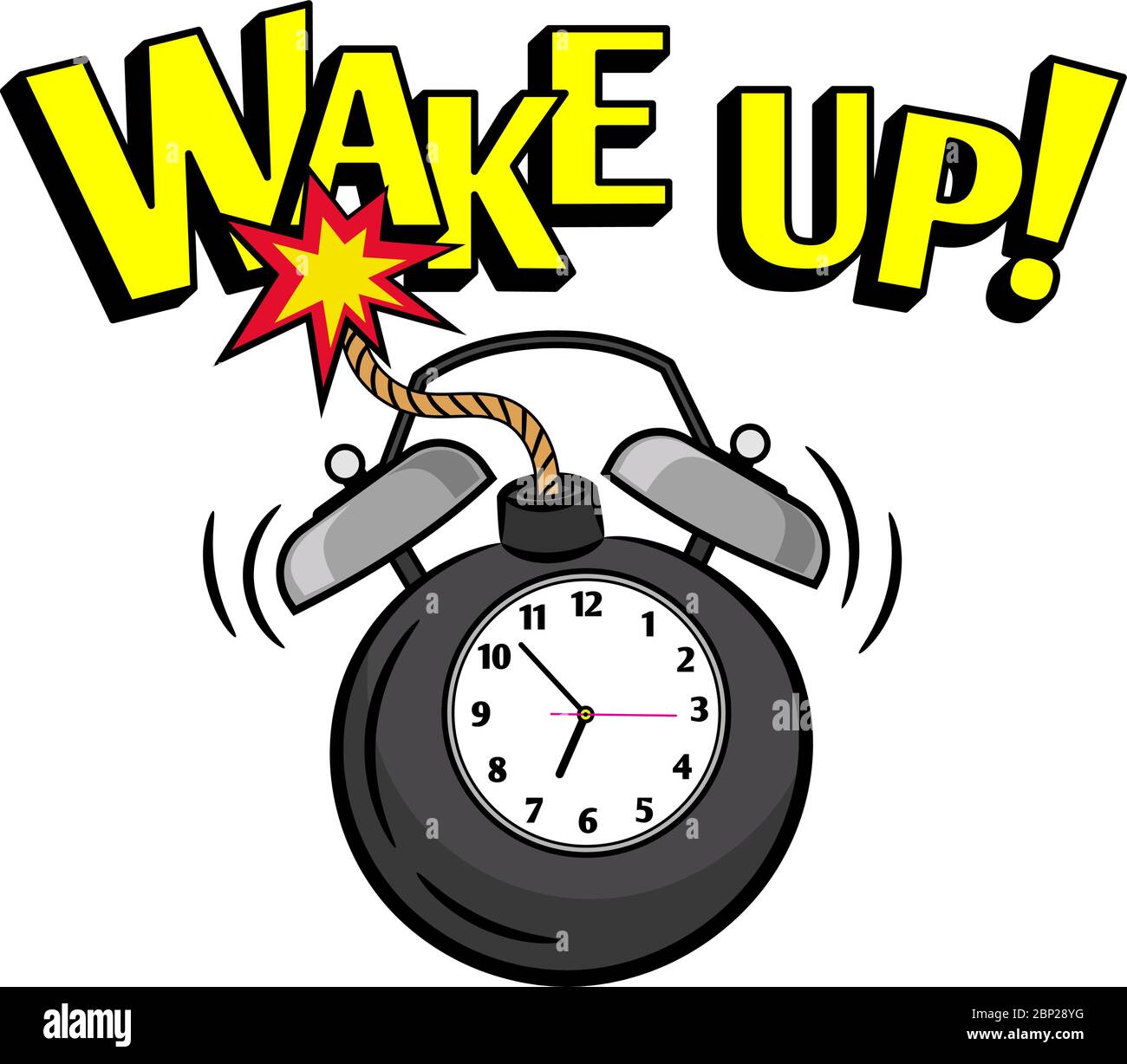 Wakeup bomb clock. Vector alarm timepiece morning reminder with wake up