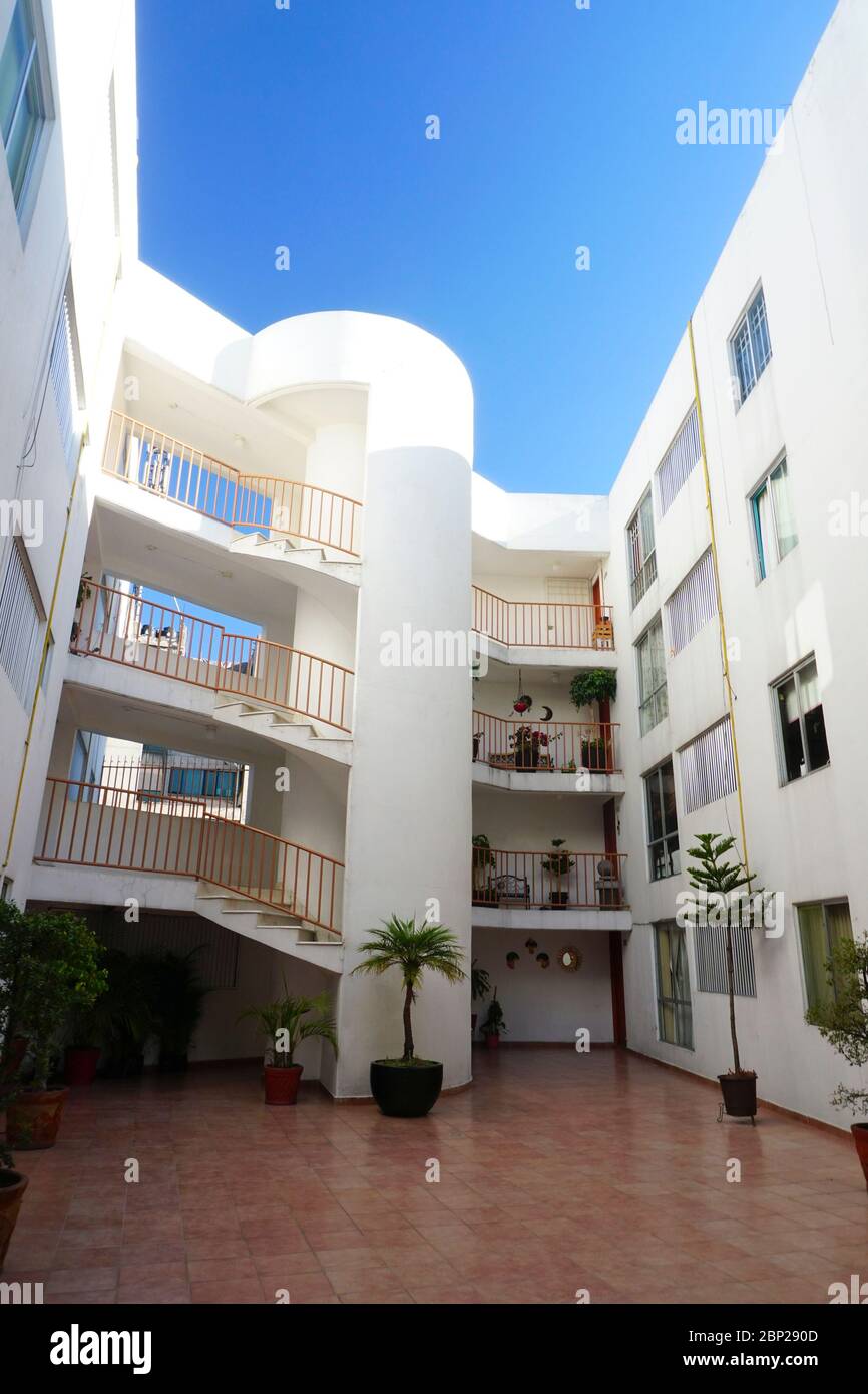 Modern Roma Norte neighborhood apartment building lobby in Mexico City