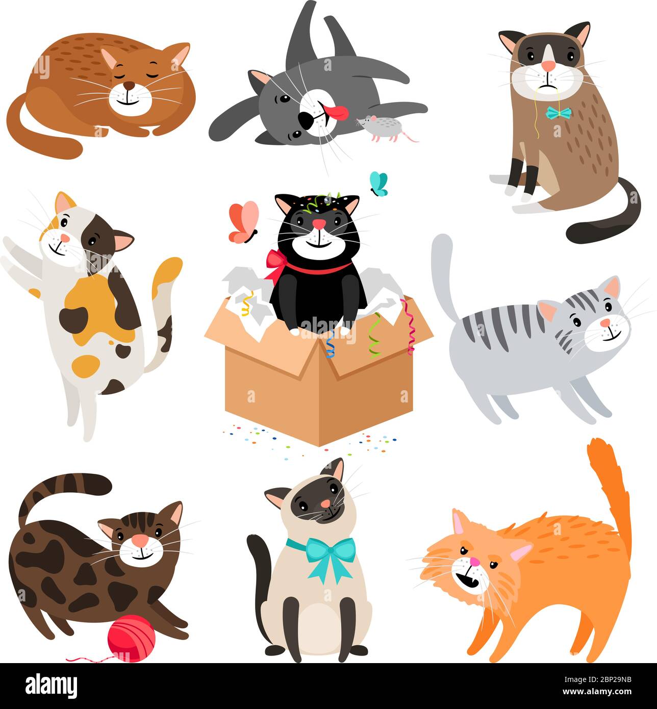 Vector cats. Simple cute cartoon drawing different cat collection isolated  on white, sleeping and siamese, funny and black pet cats Stock Vector Image  & Art - Alamy