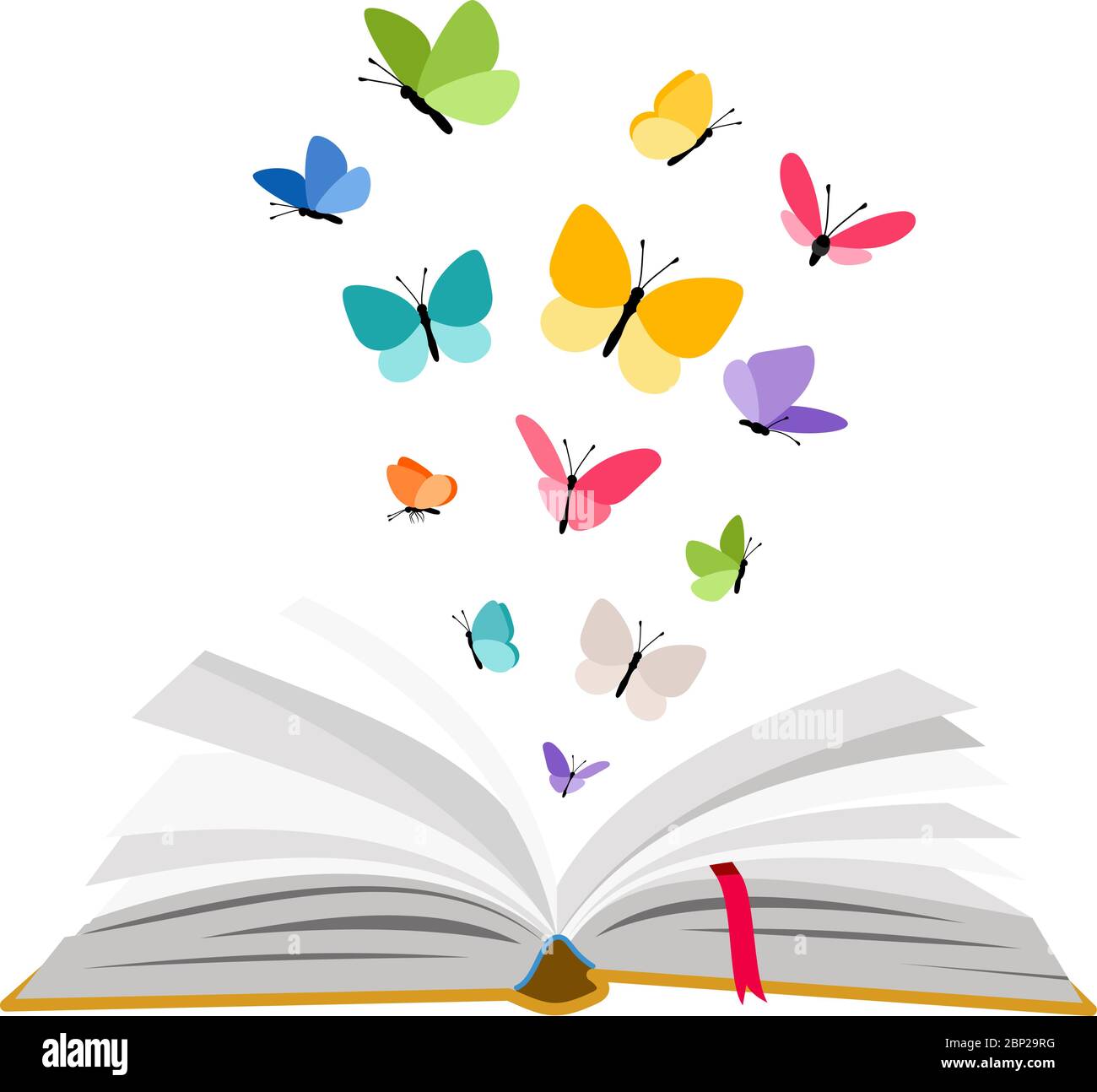 Open book with butterflies. Vector butterfly set flying over textbook ...