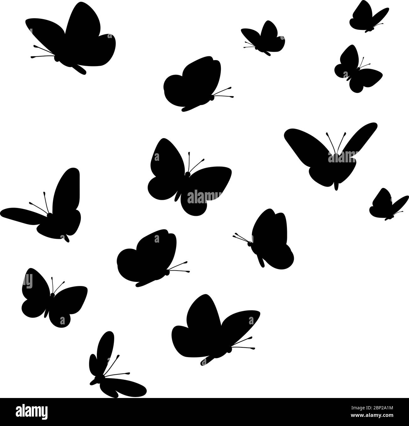 Flying butterflies silhouettes. Vector butterfly set isolated on white ...